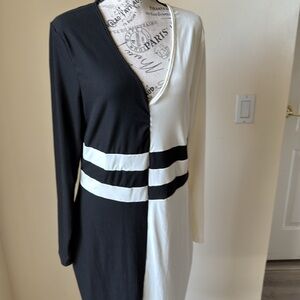 SHEIN Monochrome Long Sleeve black/White Dress size 1XL.